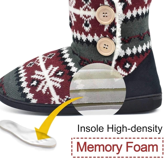 Oncai Women's Cozy Winter Knit Red, Black and White Snowflake Button Boots Sz 9 - Picture 4 of 8